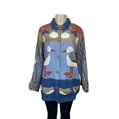 #ad Patch Magic Women’s Reversible Bird Motive Multicolored Coat Sz S NWT $99.00