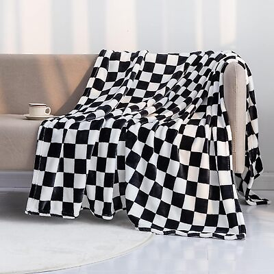 #ad LOMAO Throw Blankets Flannel Blanket with Checkerboard Grid Pattern Soft Throw B $72.72
