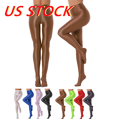 #ad US Women High Waist Shiny Glossy Sheer Stockings Dance Tights Pantyhose Hosiery $5.39