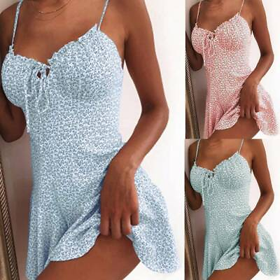 #ad Sexy Womens Summer Boho Floral Printed Mini Dress Strappy Holiday Beach Sundress $12.79