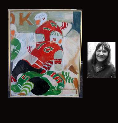 #ad Lisbet Olrik 1936 Ice hockey players. Large exhibition oil from 1969. $599.00