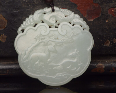 #ad Certifie Natural Hetian Jade Hand carved Exquisite Statue Pendant 15544 $332.99