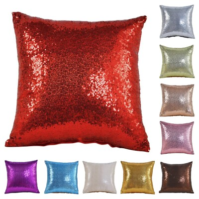 #ad Solid Glitter Sequin Pillow Case Throw Cushion Cover Office Home Car Sofa Décor $9.99