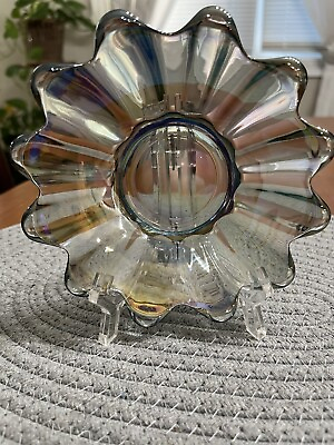 #ad Vintage Iridescent Rainbow Carnival Glass Dish Bowl Ruffled Edge 5.75quot; x 1.25quot; $18.00