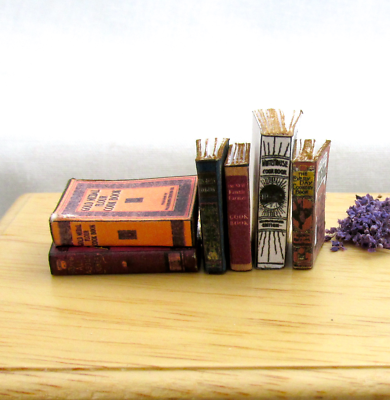 #ad 6 VINTAGE OLD COOKBOOKS Set Miniature Dollhouse 1:12 Scale Books PROP Faux $8.12