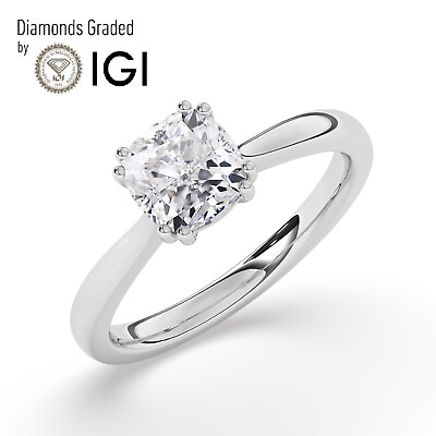 #ad IGI2.00 CT Solitaire Lab Grown Cushion Diamond Engagement Ring 18K White Gold $1856.00