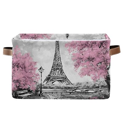 #ad DAOXIANG Vintage Paris Eiffel Tower and Pink Tree Themed Square Storage Baske... $37.86