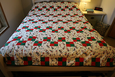 #ad Hand Made Winter Snowman 4 Patch Pattern Twin Size Quilt Machine Quilted $400.00