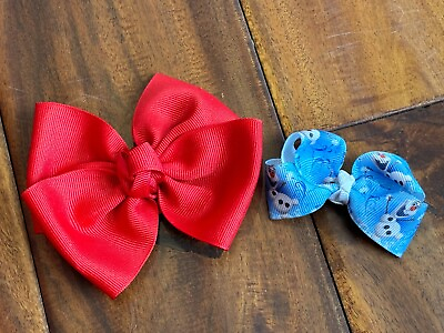 #ad NWOT Set of 2 Blue Winter Olaf 3quot; x 2quot; amp; Red 4quot; x 4quot; Hair Bow Clips $8.40