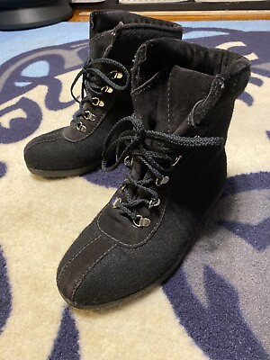 #ad Women Norway Nya Vesna Hand Made Black Wool Suede Lace Up Boots Lightweight Sz 9 $59.99