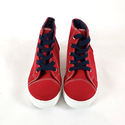 #ad NEW Red Canvas SIZE 11 High Top Sneakers Shoes Youth Kids Navy Lace Unisex AVON $12.00