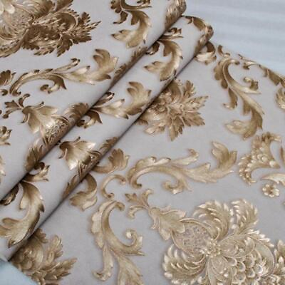 #ad 10M PVC Luxury Gold Metallic Textured Damask Wallpaper Roll Home Decor $21.59
