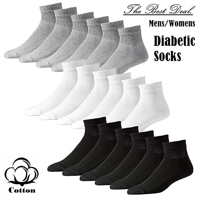 #ad 3 12 Pairs Mens Womens Diabetic Circulatory Ankle Quarter Cotton Socks Size 9 15 $6.88