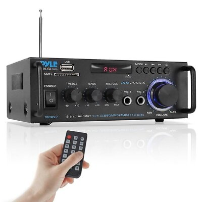 #ad Pyle Wireless BT Stereo Power Amplifier 100WX2 Blue Series Compact and Audio $45.99