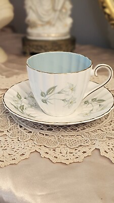 #ad Vintage Susie Cooper Fine Bone China Teacup amp; Saucer Baby Blue w White Flowers $16.00