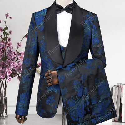 #ad Navy Blue Jacquard High Quality Perfect Suit New Design Wedding Suits New $270.68