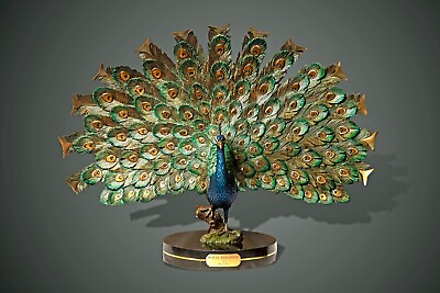 #ad GORGEOUS PEACOCK BRONZE SCULPTURE Peafowl Statue FIGURINE by BARRY STEIN $17900.00