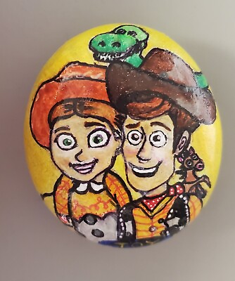 #ad hand painted Woody Jessie toy story rock collectible gifting ideas pebble stone $28.00