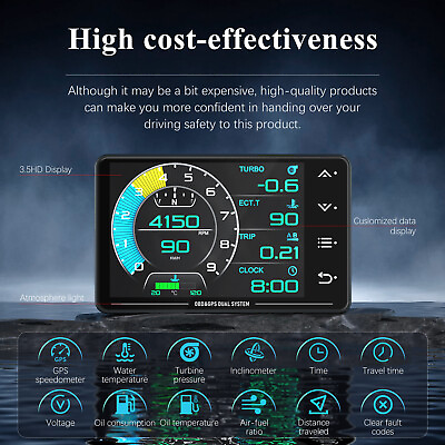 #ad Car HUD OBD2GPS Gauge Head Up Car Digital Display Speedometer RPM Alarm XS $75.99