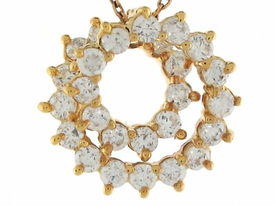 #ad 14k Gold White CZ Swirly Circle of Life Stylish Ladies Slide Pendant $319.99