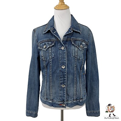 #ad Gap Jeans 1969 Limited Edition Jacket Womens M Medium Flap Pockets Trucker Denim $32.25