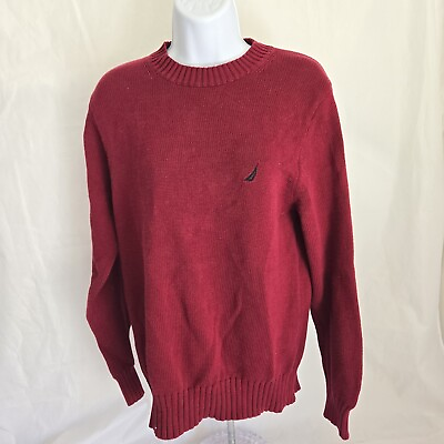 #ad Nautica Mens Knit Long Sleeve Crewneck Sweater red Burgundy Small $23.95