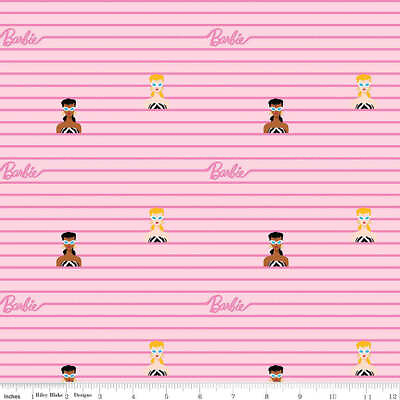 #ad Barbie™ World Barbie Stripe Pink Cotton Fabric $14.39