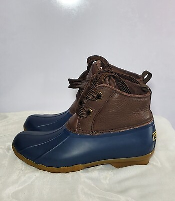#ad Sperry Women#x27;s Size 6.5 Salt Water Waterproof Brown and Blue Duck Boots $40.00