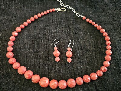 #ad Mine Finds by Jay King Sterling Silver Red Coral Bead Necklace amp; Earring Set $59.99