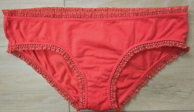 #ad Vintage 2012 Victoria#x27;s Secret Red Cotton Sparkle Ruffled Hiphugger Panties M $14.99