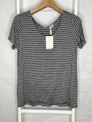 #ad NEW Cable amp; Gauge Women#x27;s M Knit Top Gray Navy Metallic Silver Stripe Retail $58 $24.99
