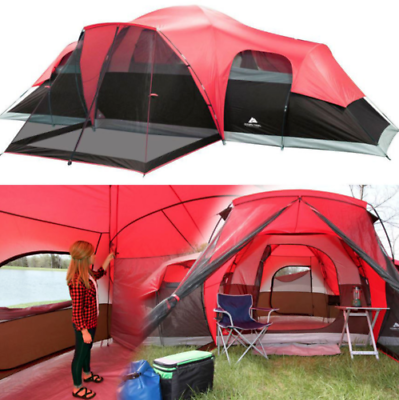 #ad #ad Large Outdoor Camping Tent 10 Person 3 Room Cabin Screen Porch Waterproof Red $72.20
