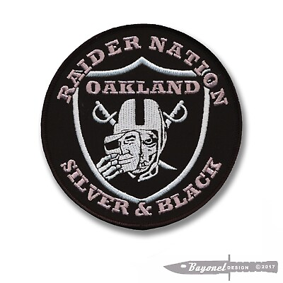 #ad Silver and Black Embroidered Patch Wax Back 4 3 4quot; with Merrowed Edge OAKLAND $5.00