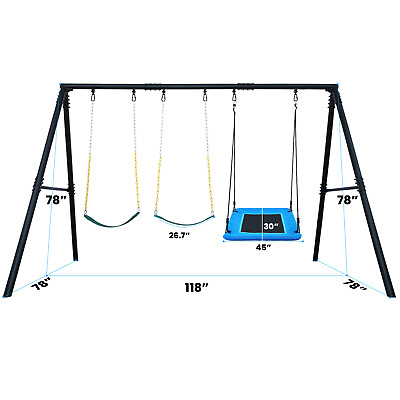 #ad 600lbs 4 in 1 Swing Set Heavy Duty Frame Metal Swing Set for Backyard w 3 Swings $305.40