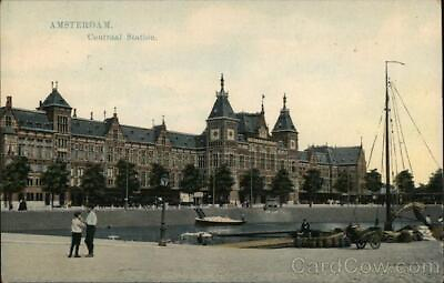#ad The Netherlands 1909 Amsterdam Central Station Postcard 21 2c stamp Vintage $9.99