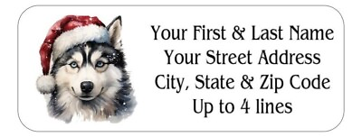 #ad 150 Christmas Husky Dog Santa Hat Mailing Return Address Labels Personalized $7.99