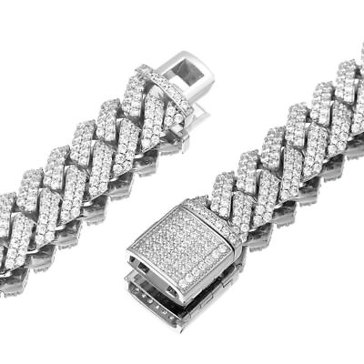 #ad 12mm Iced CZ Out Cuban Link Bracelet Chain White Gold Stainless Steel for Men $37.59