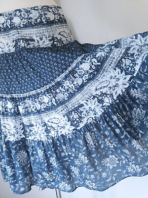 #ad American Living Women#x27;s Medium Tiered Cotton Skirt Blue White Floral Side Zip $19.90