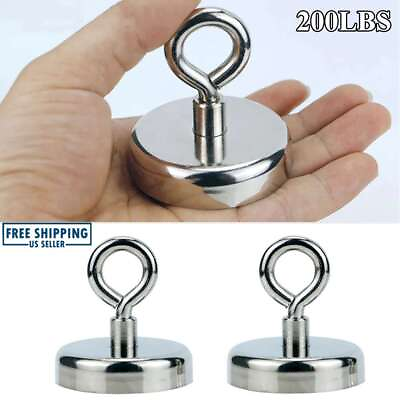 #ad 2Pc Neodymium Fishing Magnet 200LBS Pulling Force Strong Round Rare Earth Magnet $10.99