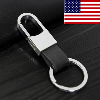 #ad Creative Metal Leather Key Chain Ring Fob Keyfob Car Keychain Keyring Mens Gift $2.08