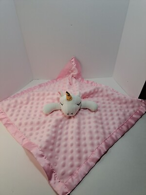 #ad Pro Goleem Unicorn Pink Plush Lovey Baby Security Blanket 16” Satin Minky Dots $13.49