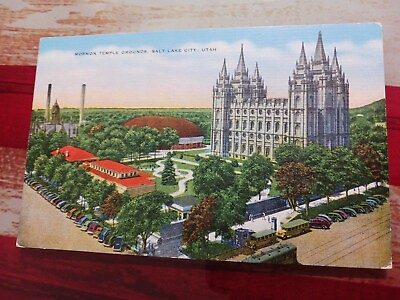 #ad a Vintage 1940s UTAH postcard Mormon Temple Grounds Tabernacle Salt Lake City UT $3.93