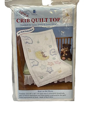 #ad Stamped Cross Stitch Quilt Crib Top Embroidery Bear On The Moon Jack Dempsey $15.51