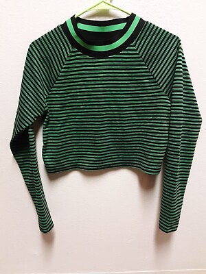 #ad Future Collective Cropped Long Sleeve Striped Sweater Green amp; Black $18.20