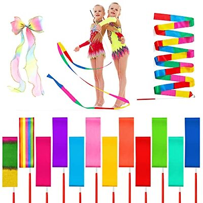 #ad 12 Pack Ribbon Dancer Wand for Kids Streamer Wand for Talent Shows Rhythmic G... $18.04