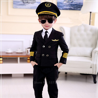#ad Halloween Costumes for Kids Aviation Uniforms Cosplay Pilot Role Play Clothing $57.89
