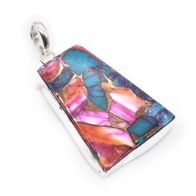 #ad Spiny Copper Turquoise Pendant Solid 925 Sterling Silver Necklace Father Gift 2quot; $35.78