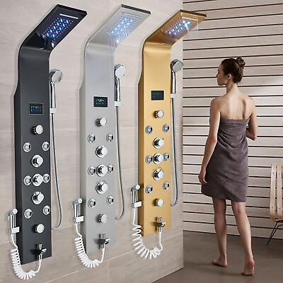 #ad LED Shower Panel Tower Massage System Rainamp;Waterfall Jets Faucet Stainless Steel $105.00