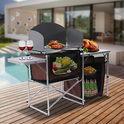 #ad Portable Kitchen Outdoor Grilling Stand Table Foldable Camping Cooking Station $72.20