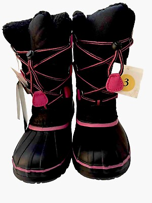 #ad NWT Khombu Haddie T Girls Snow Boot Black Pink Weatherproof Insulated Size 3 $37.02